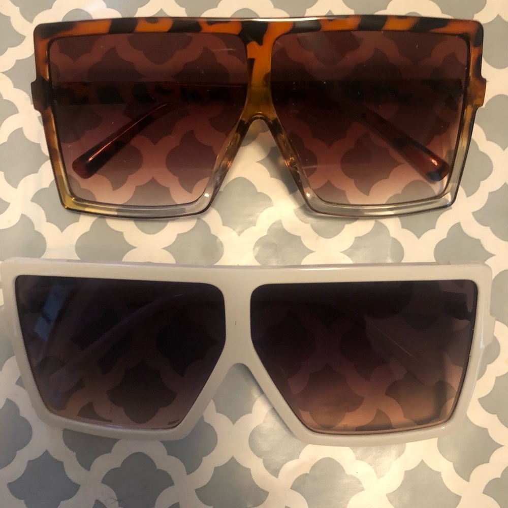 Set of 2 Oversized Square Flat Top Sunglasses Tortoiseshell & White Shades
